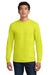 Gildan 2410 Mens Ultra Long Sleeve Crewneck T-Shirt w/ Pocket Safety Green Model Front