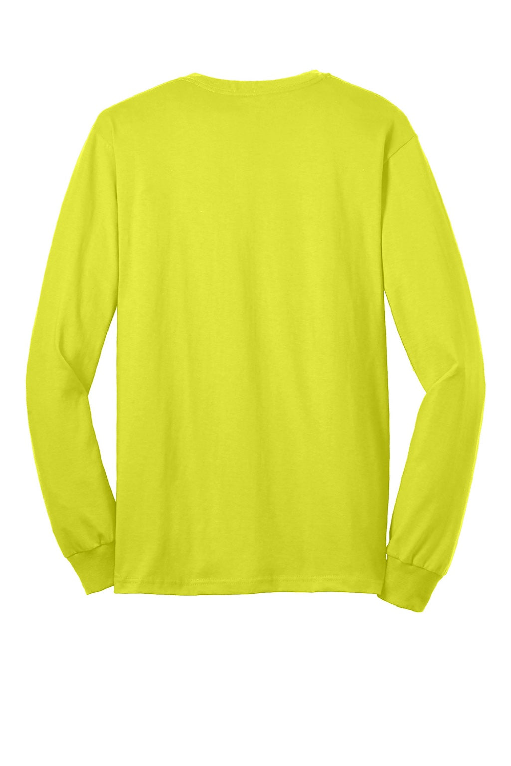 Gildan 2410 Mens Ultra Long Sleeve Crewneck T-Shirt w/ Pocket Safety Green Flat Back
