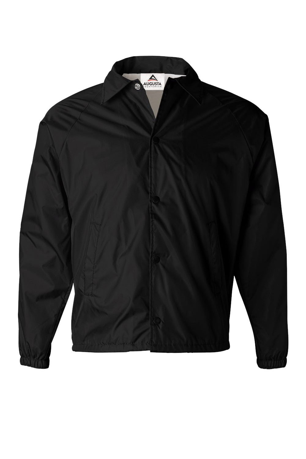 Augusta Sportswear 3100 Mens Water Resistant Snap Down Coaches Jacket Black Flat Front