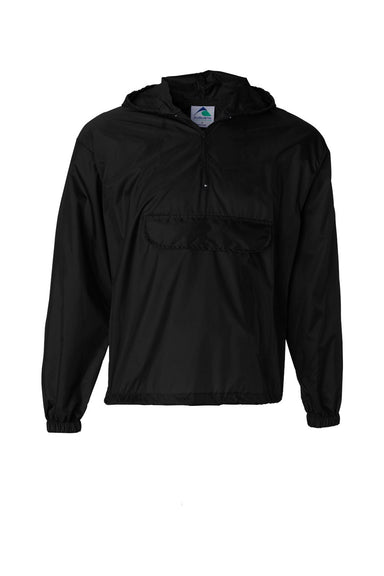 Augusta Sportswear 3130 Mens Water Resistant Packable 1/4 Zip Hooded Jacket Black Flat Front