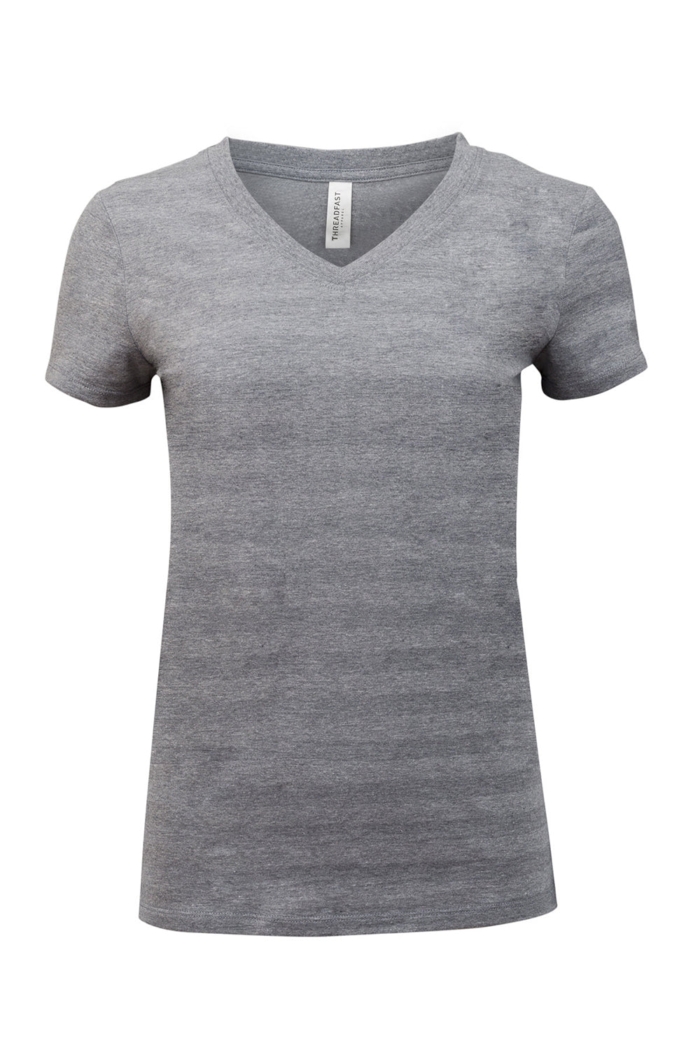 Threadfast Apparel 252RV Womens Short Sleeve V-Neck T-Shirt Heather Grey Flat Front