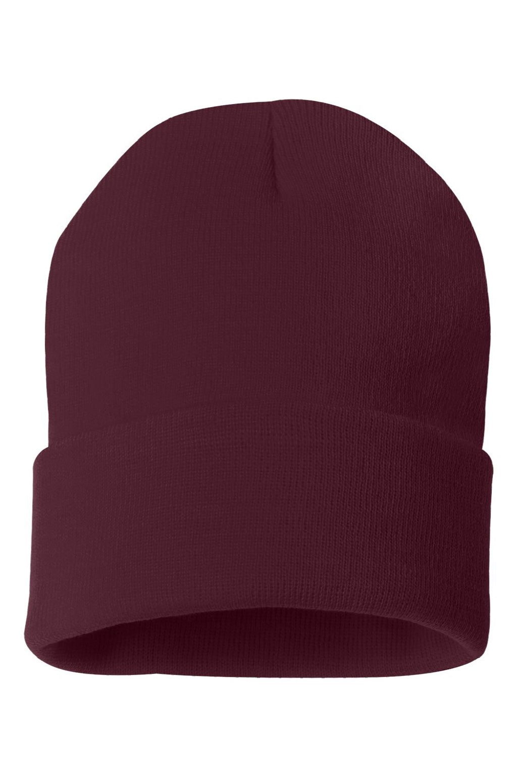 Sportsman Hats SP12 Unisex Solid Cuffed Beanie Maroon Flat Front