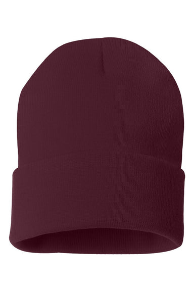 Sportsman Hats SP12 Unisex Solid Cuffed Beanie Maroon Flat Front