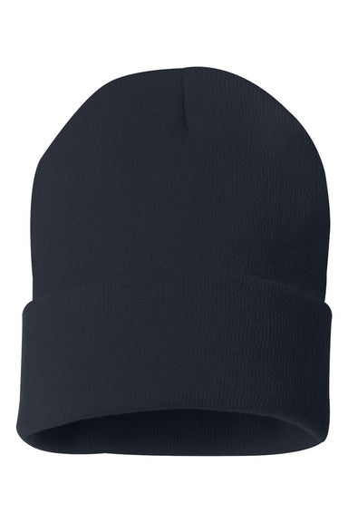 Sportsman SP12 Mens Solid Cuffed Beanie Navy Blue Flat Front