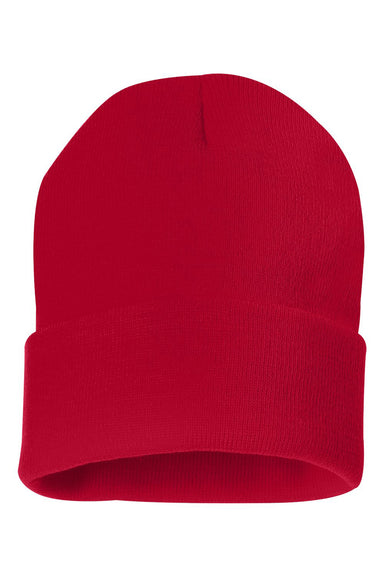 Sportsman SP12 Mens Solid Cuffed Beanie Red Flat Front
