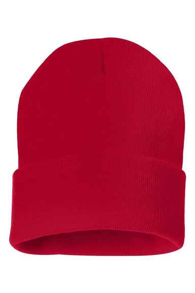 Sportsman Hats SP12 Unisex Solid Cuffed Beanie Red Flat Front
