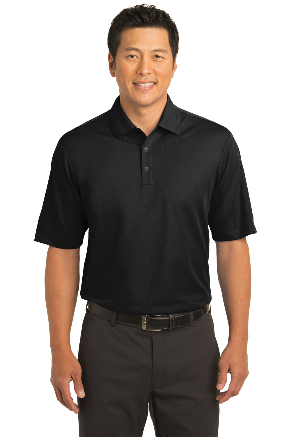 Nike 266998 Mens Tech Sport Dri-Fit Moisture Wicking Short Sleeve Polo Shirt Black Model Front