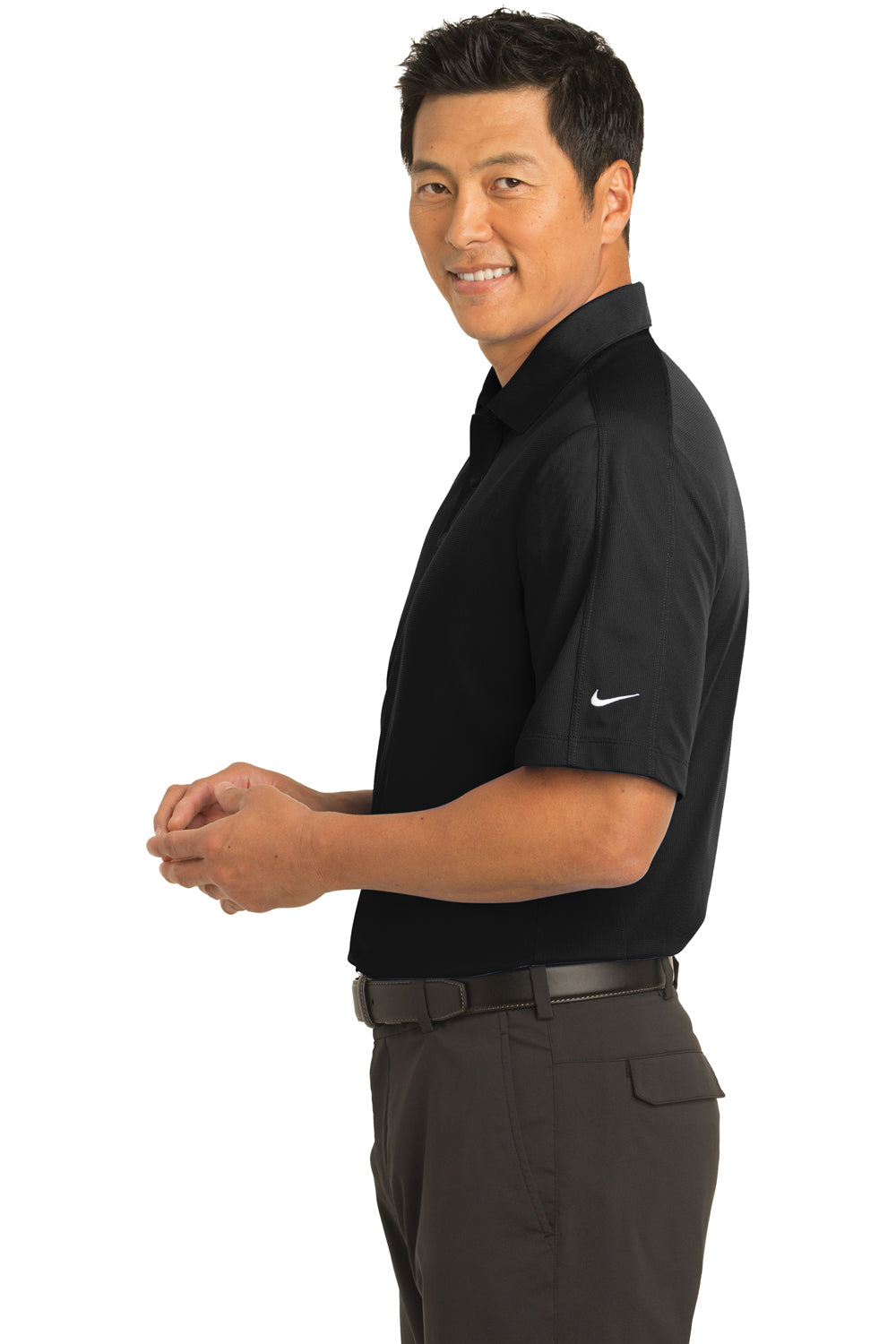 Nike 266998 Mens Tech Sport Dri-Fit Moisture Wicking Short Sleeve Polo Shirt Black Model Side