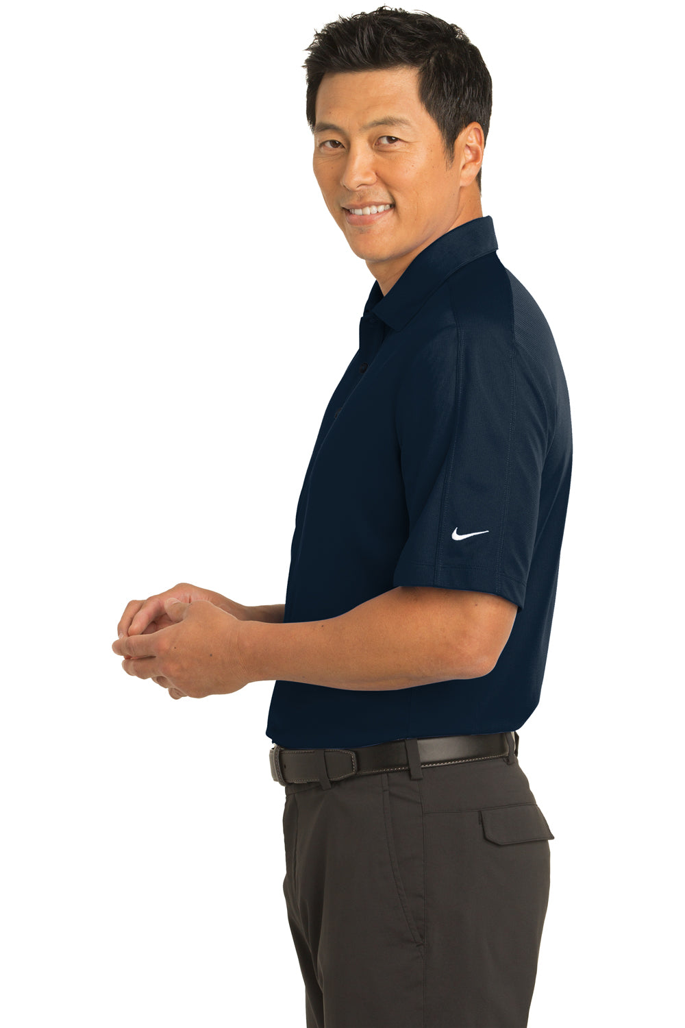 Nike 266998 Mens Tech Sport Dri-Fit Moisture Wicking Short Sleeve Polo Shirt Navy Blue Model Side
