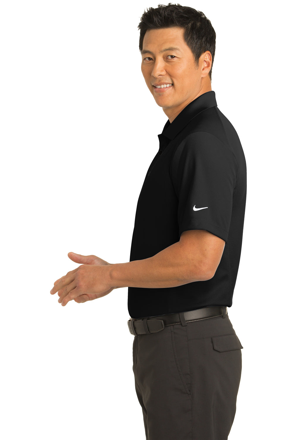 Nike 267020 Mens Classic Dri-Fit Moisture Wicking Short Sleeve Polo Shirt Black Model Side