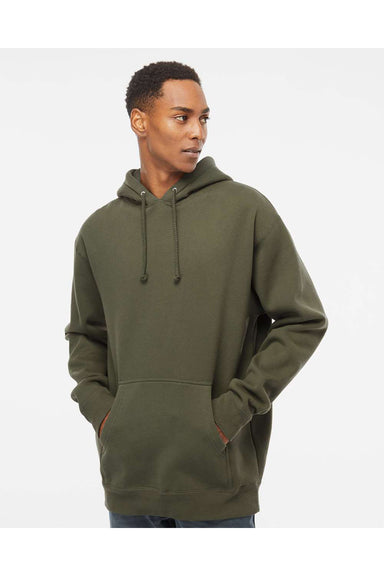Independent Trading Co. IND4000 Mens Hooded Sweatshirt Hoodie Army Green Model Front