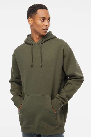 Independent Trading Company IND4000 Mens Hooded Sweatshirt Hoodie w/ Pouch Pocket Army Green Model Front