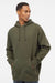 Independent Trading Company IND4000 Mens Hooded Sweatshirt Hoodie w/ Pouch Pocket Army Green Model Front