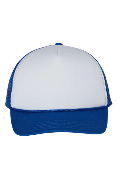 Valucap Hats VC700 Mens Foam Mesh Back Snapback Trucker Hat White/Royal Blue Flat Front