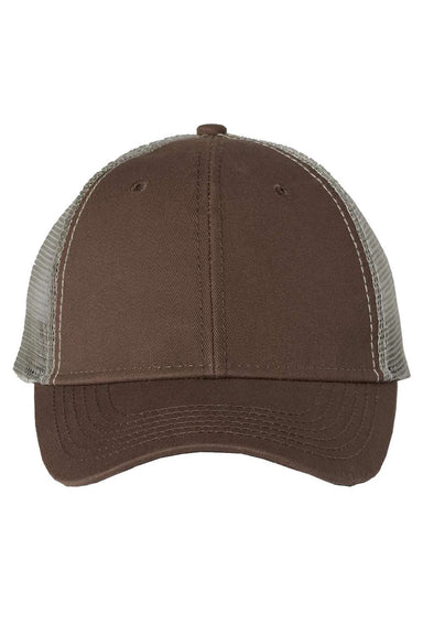 Valucap Hats AH80 Mens Bio-Washed Adjustable Trucker Hat Brown/Khaki Flat Front