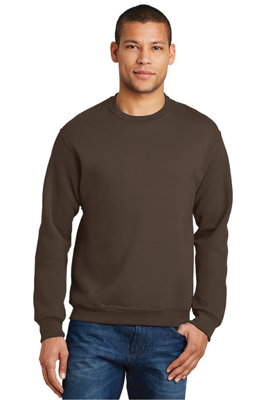 Jerzees 562M/562MR Mens NuBlend Fleece Crewneck Sweatshirt Chocolate Brown Model Front