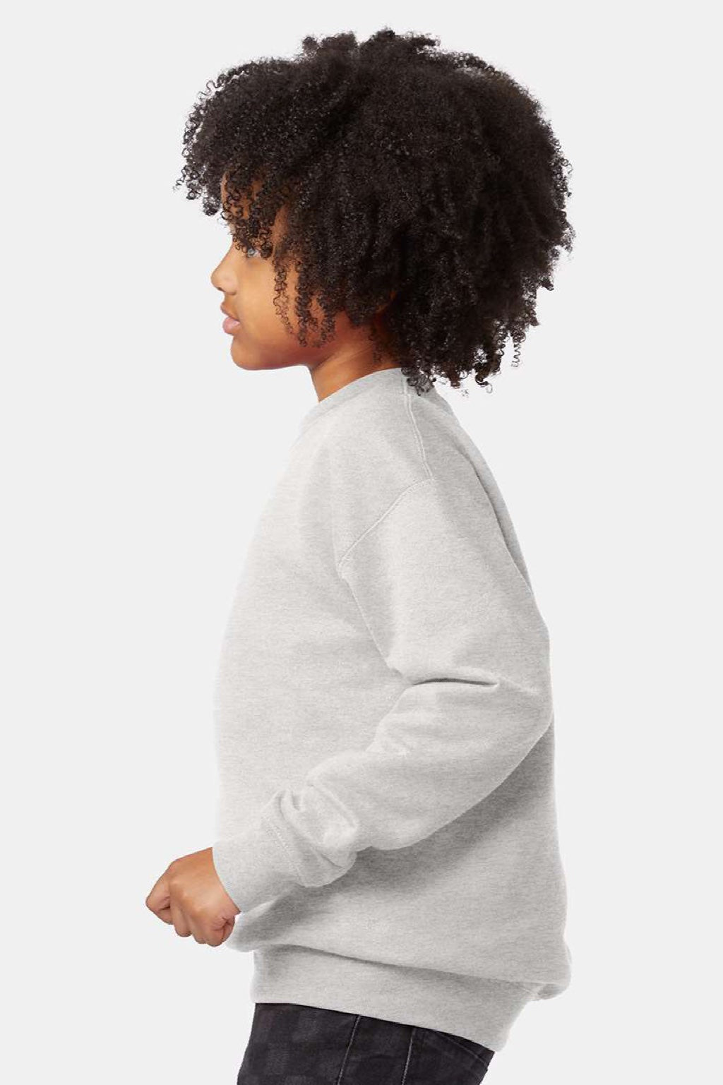 Hanes P360 Youth Ecosmart Crewneck Sweatshirt Ash Grey Model Side