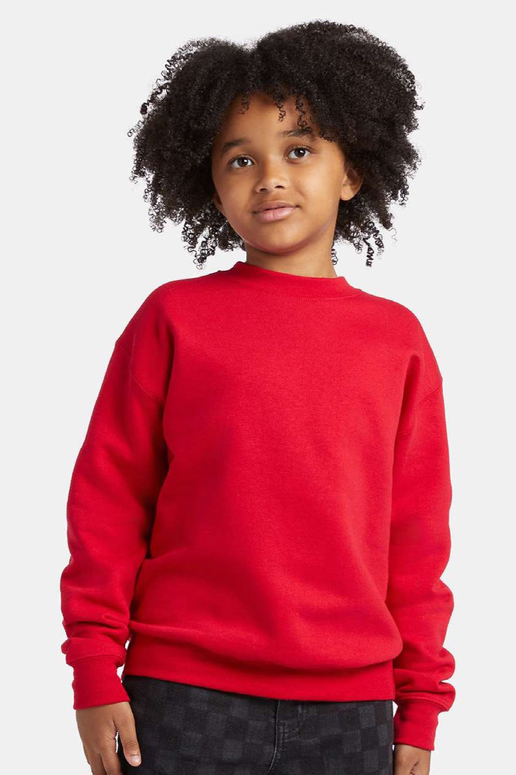 Hanes P360 Youth Ecosmart Crewneck Sweatshirt Deep Red Model Front