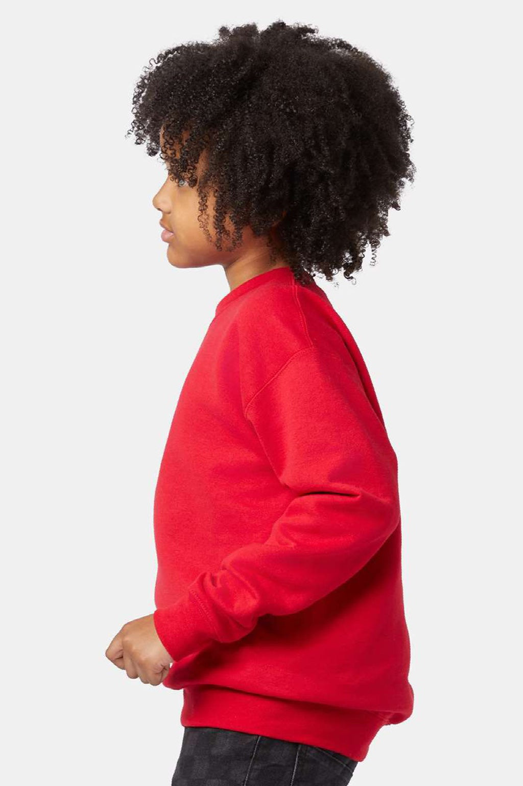Hanes P360 Youth Ecosmart Crewneck Sweatshirt Deep Red Model Side