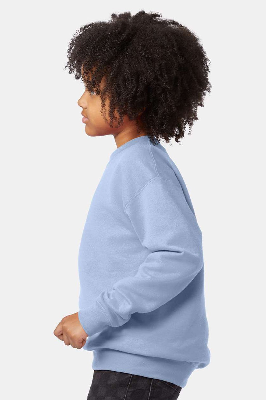Hanes P360 Youth Ecosmart Pill Resistant Crewneck Sweatshirt Light Blue Model Side