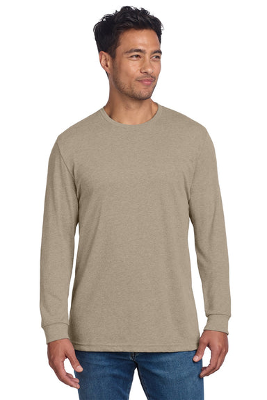Next Level NL6211/6211 Mens CVC Long Sleeve Crewneck T-Shirt Heather Tan Model Front