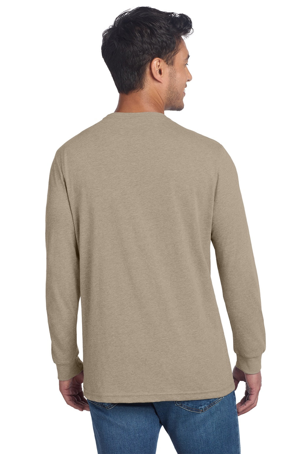 Next Level NL6211/6211 Mens CVC Long Sleeve Crewneck T-Shirt Heather Tan Model Back