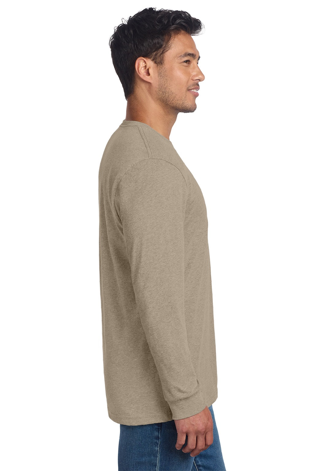 Next Level NL6211/6211 Mens CVC Long Sleeve Crewneck T-Shirt Heather Tan Model Side
