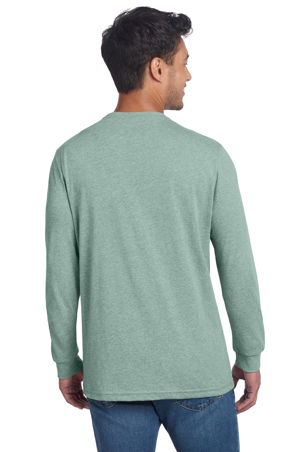 Next Level NL6211/6211 Mens CVC Long Sleeve Crewneck T-Shirt Heather Seafoam Green Model Back