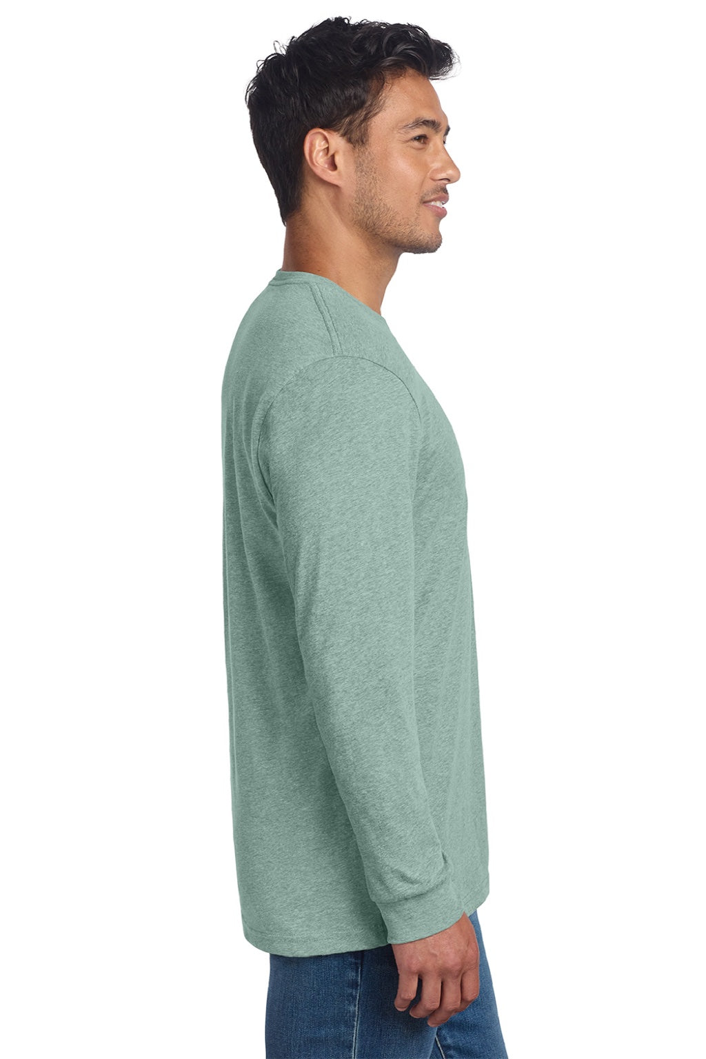 Next Level NL6211/6211 Mens CVC Long Sleeve Crewneck T-Shirt Heather Seafoam Green Model Side