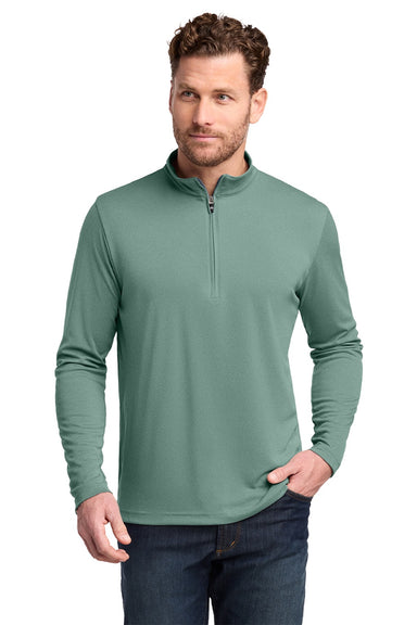 TravisMathew TM1MY397 Mens Coto Performance Wrinkle Resistant 1/4 Zip Sweatshirt Heather Beryl Green Model Front