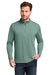 TravisMathew TM1MY397 Mens Coto Performance Wrinkle Resistant 1/4 Zip Sweatshirt Heather Beryl Green Model Front