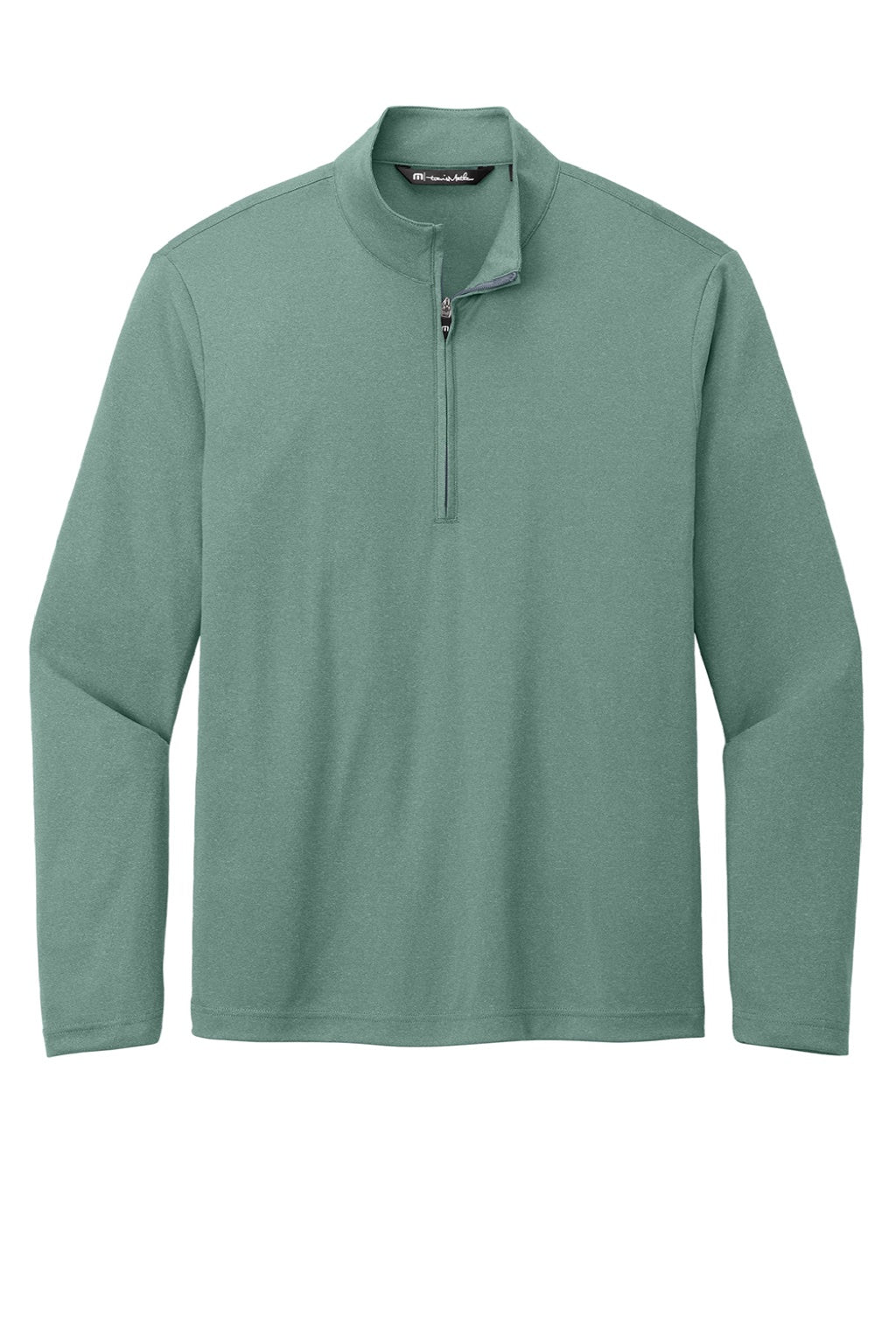 TravisMathew TM1MY397 Mens Coto Performance Wrinkle Resistant 1/4 Zip Sweatshirt Heather Beryl Green Flat Front