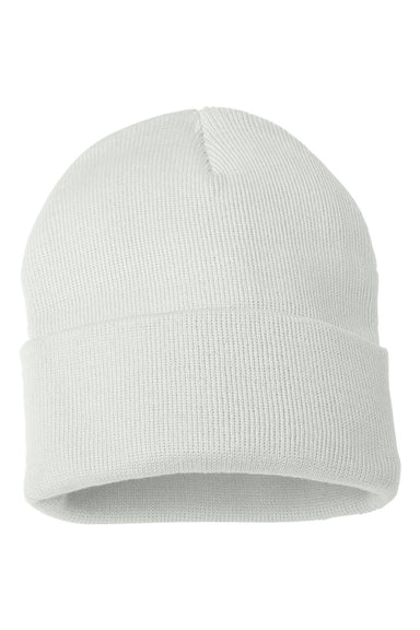 Sportsman SP12 Mens Solid Cuffed Beanie White Flat Front