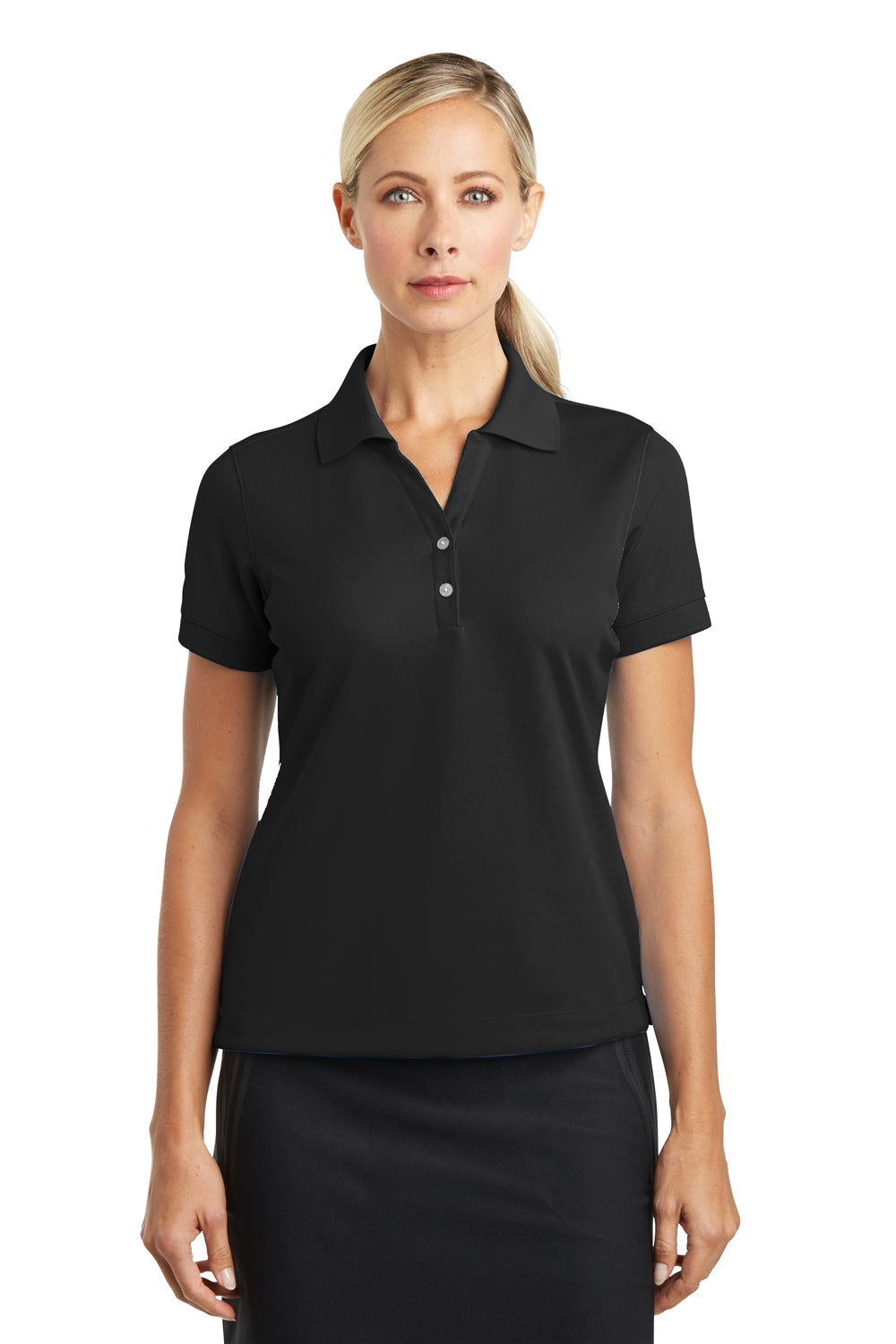 Nike 286772 Womens Classic Dri-Fit Moisture Wicking Short Sleeve Polo Shirt Black Model Front