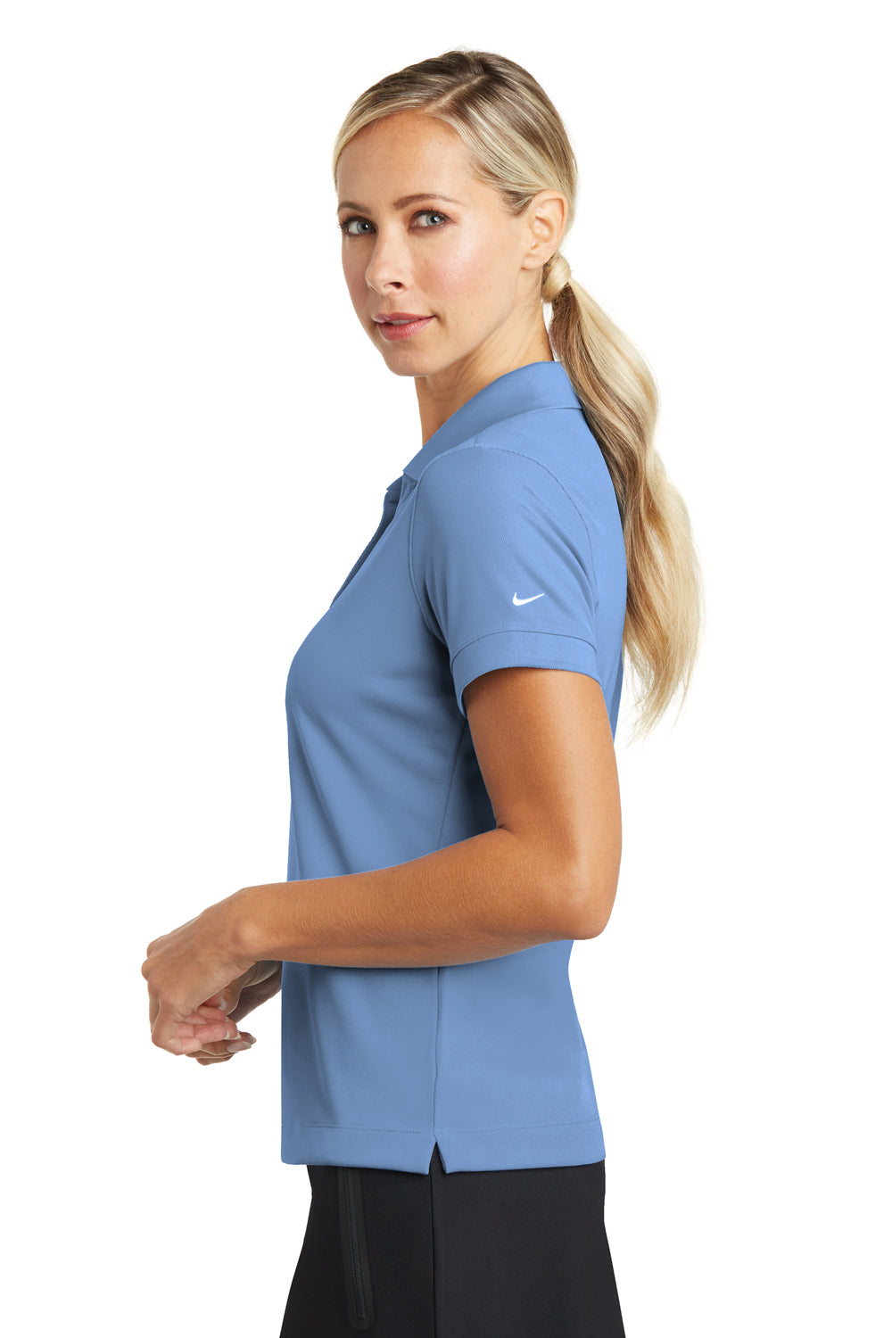 Nike 286772 Womens Classic Dri-Fit Moisture Wicking Short Sleeve Polo Shirt Light Blue Model Side