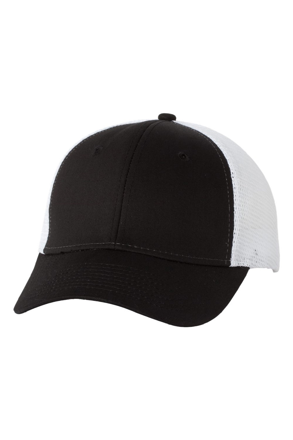 Valucap Hats VC400 Mens Mesh Back Twill Snapback Trucker Hat Black/White Flat Front
