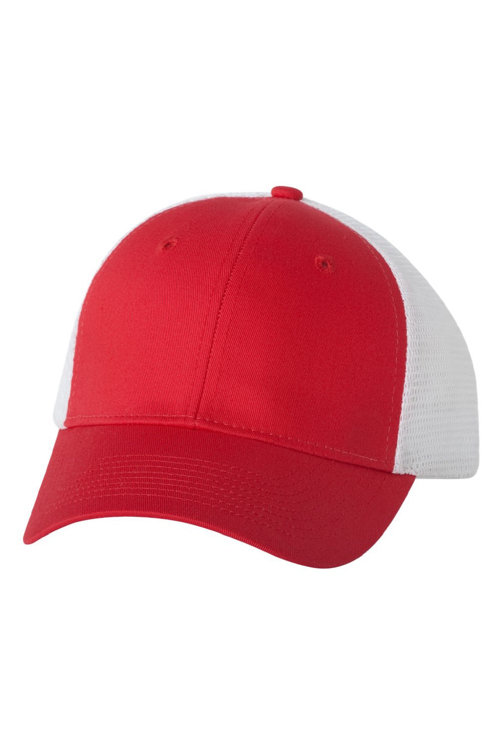 Valucap Hats VC400 Mens Mesh Back Twill Snapback Trucker Hat Red/White Flat Front