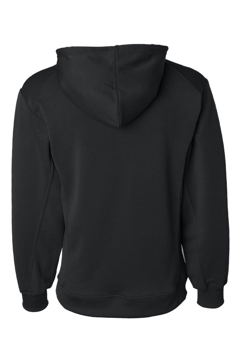 Badger 1454 Mens Performance Moisture Wicking Fleece Hooded Sweatshirt Hoodie w/ Pouch Pocket Black Flat Back