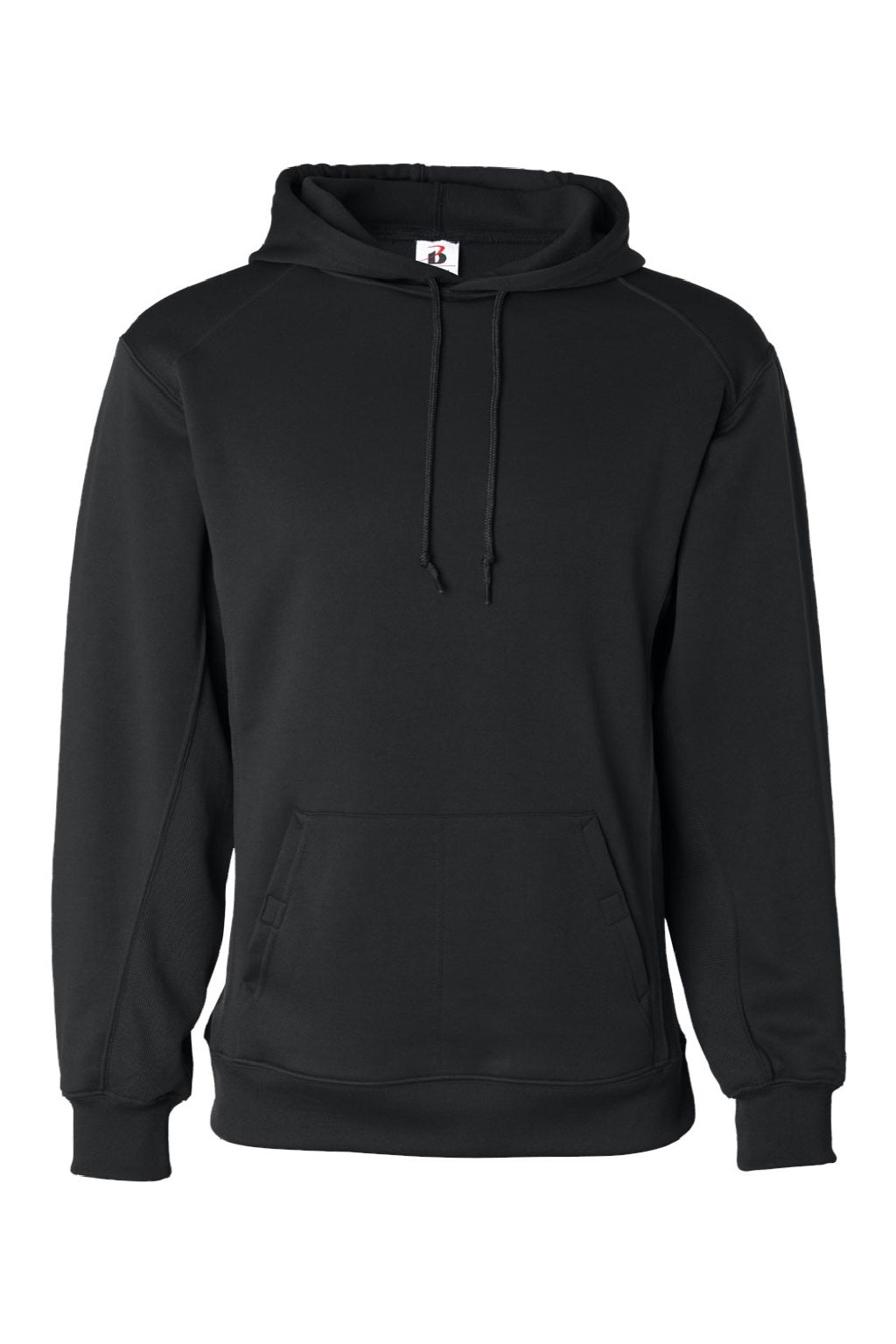 Badger 1454 Mens Performance Moisture Wicking Fleece Hooded Sweatshirt Hoodie w/ Pouch Pocket Black Flat Front