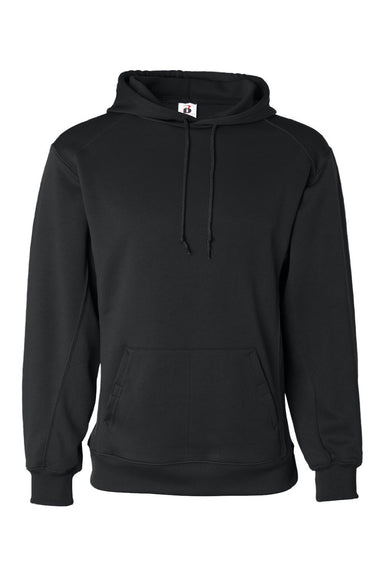 Badger 1454 Mens Performance Moisture Wicking Fleece Hooded Sweatshirt Hoodie w/ Pouch Pocket Black Flat Front