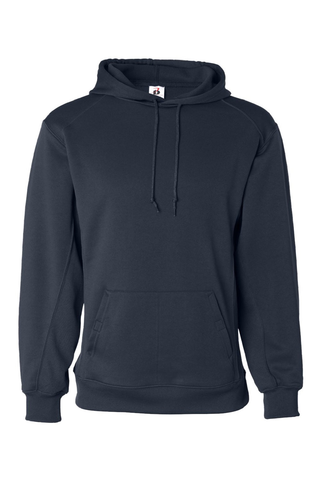 Badger 1454 Mens Performance Moisture Wicking Fleece Hooded Sweatshirt Hoodie w/ Pouch Pocket Navy Blue Flat Front