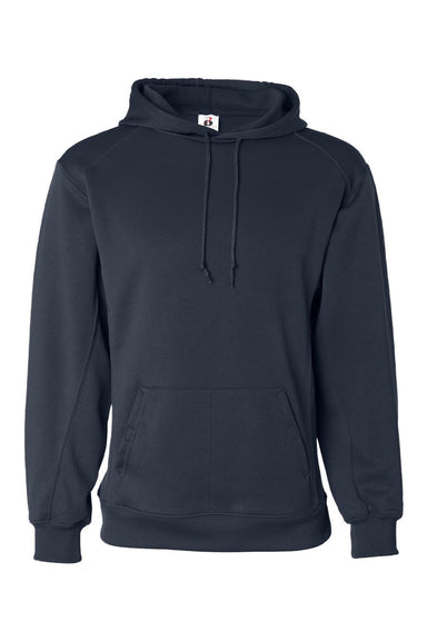 Badger 1454 Mens Performance Moisture Wicking Fleece Hooded Sweatshirt Hoodie w/ Pouch Pocket Navy Blue Flat Front
