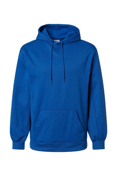 Badger 1454 Mens Performance Moisture Wicking Fleece Hooded Sweatshirt Hoodie w/ Pouch Pocket Royal Blue Flat Front