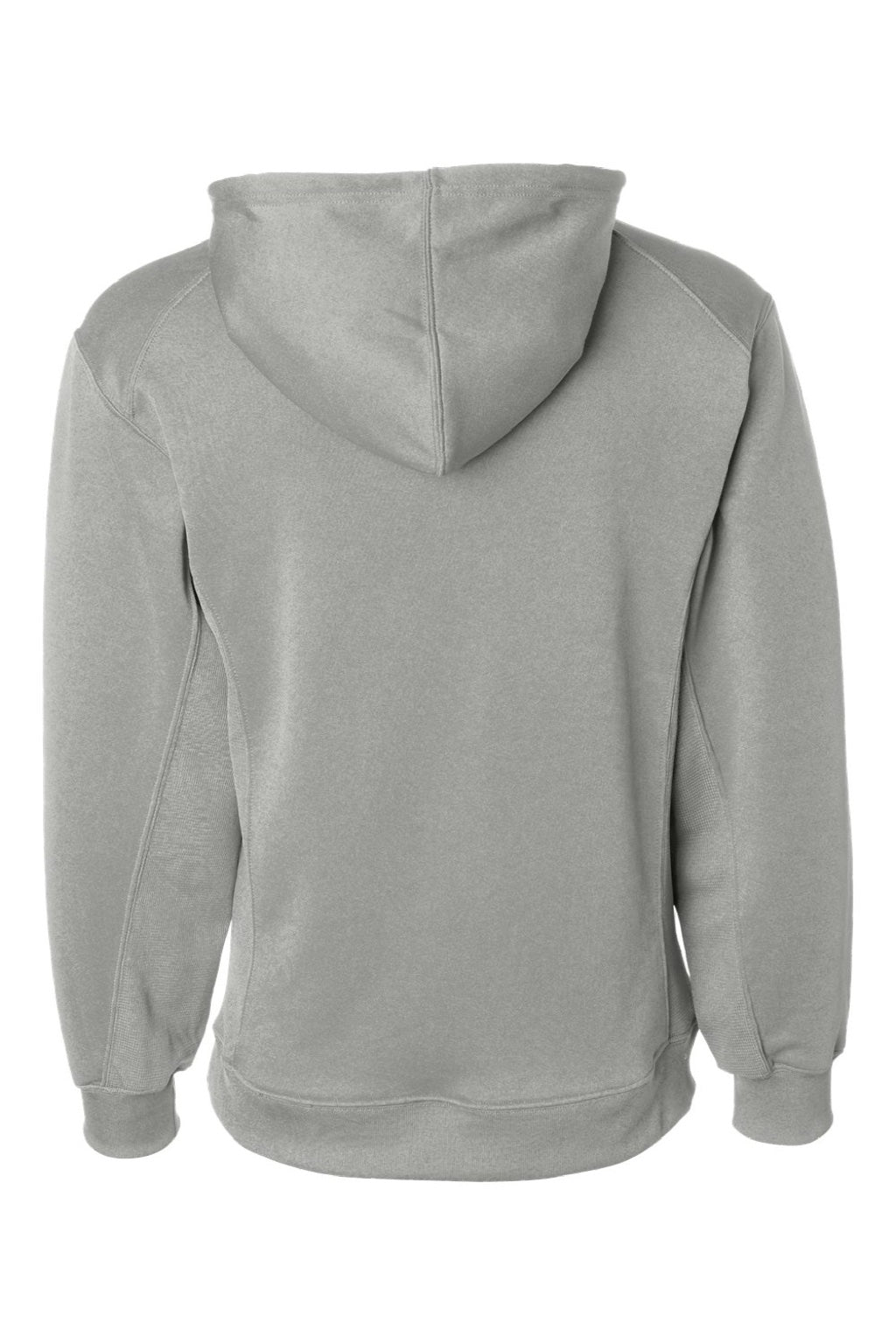 Badger 1454 Mens Performance Moisture Wicking Fleece Hooded Sweatshirt Hoodie w/ Pouch Pocket Silver Grey Flat Back