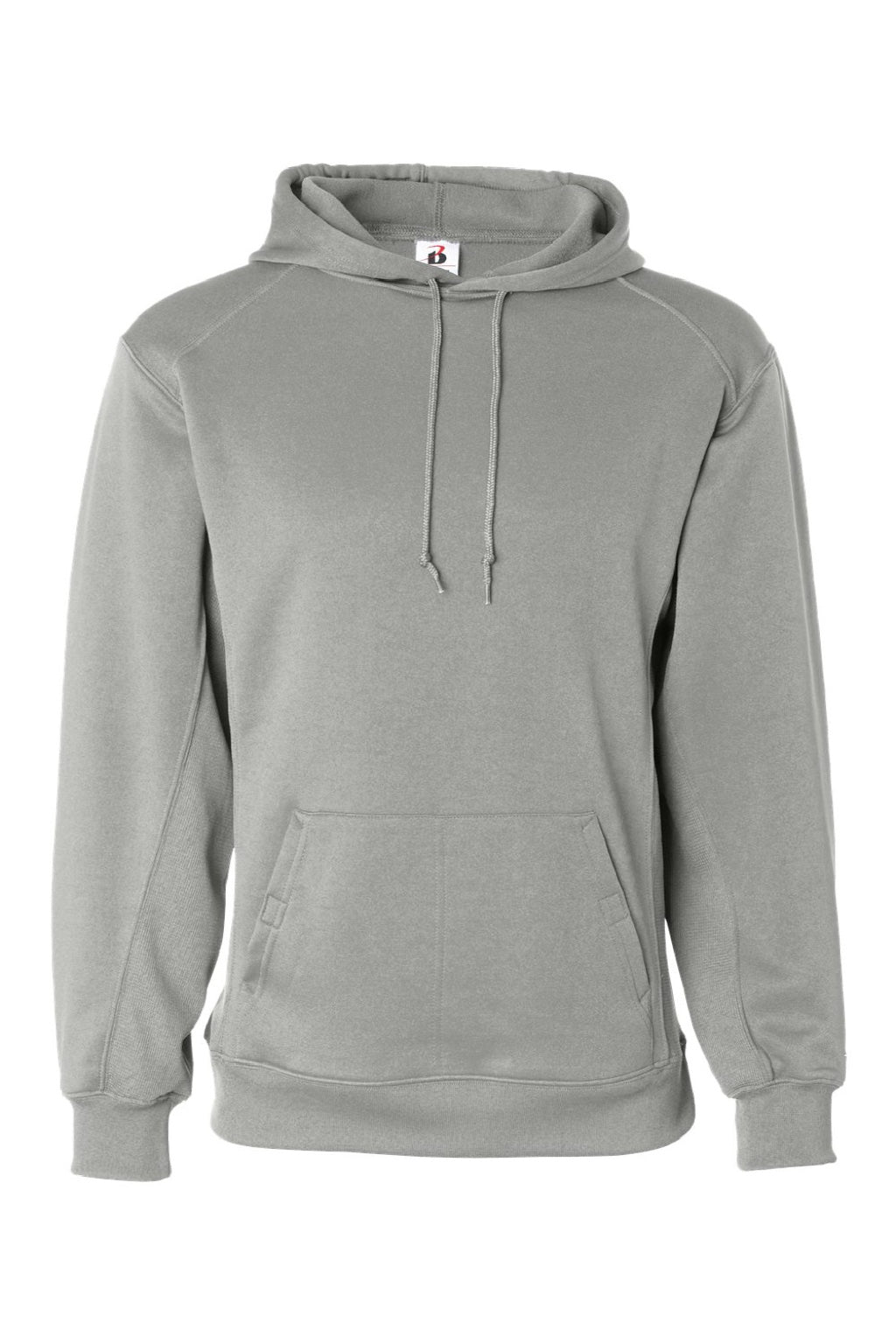 Badger 1454 Mens Performance Moisture Wicking Fleece Hooded Sweatshirt Hoodie w/ Pouch Pocket Silver Grey Flat Front