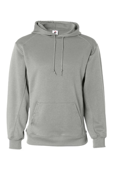 Badger 1454 Mens Performance Moisture Wicking Fleece Hooded Sweatshirt Hoodie w/ Pouch Pocket Silver Grey Flat Front