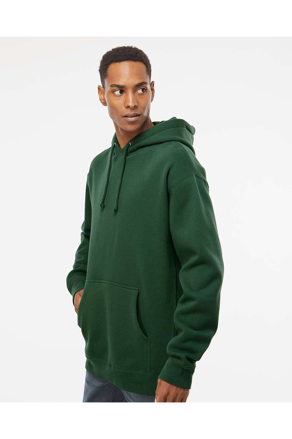 Independent Trading Co. IND4000 Mens Hooded Sweatshirt Hoodie Dark Green Model Side