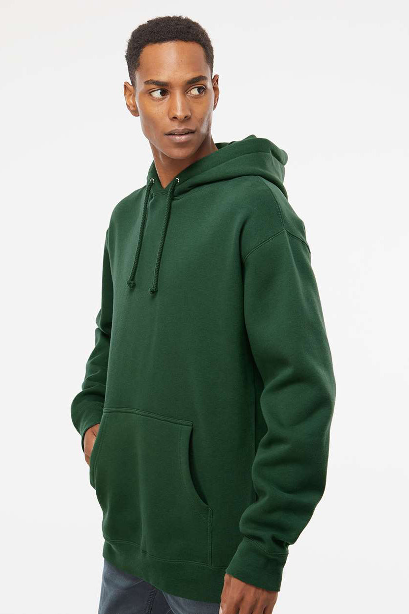 Independent Trading Company IND4000 Mens Hooded Sweatshirt Hoodie w/ Pouch Pocket Dark Green Model Side