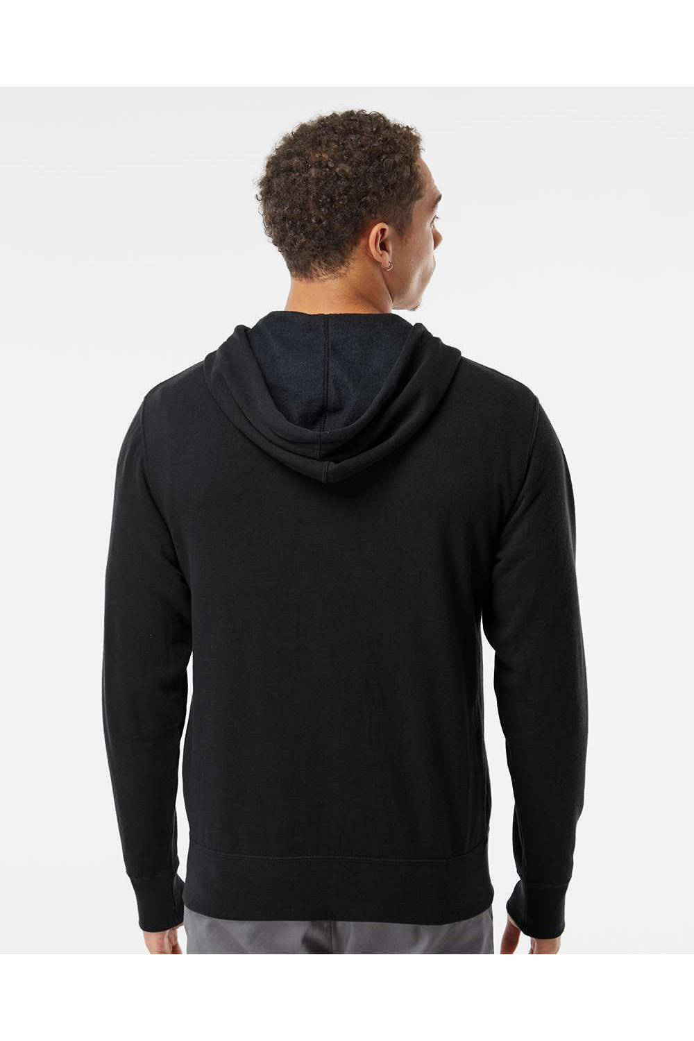 Independent Trading Co. AFX90UNZ Mens Full Zip Hooded Sweatshirt Hoodie Black Model Back
