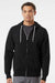 Independent Trading Company AFX90UNZ Mens Full Zip Hooded Sweatshirt Hoodie w/ Pockets Black Model Front